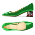 thumbnail image 3 of YDN Women Graceful Square Closed Toe Slip On Pumps Rhinestone Studded Block Low Heels Dance Prom Dressy Shoes Size 10 Green, 3 of 4