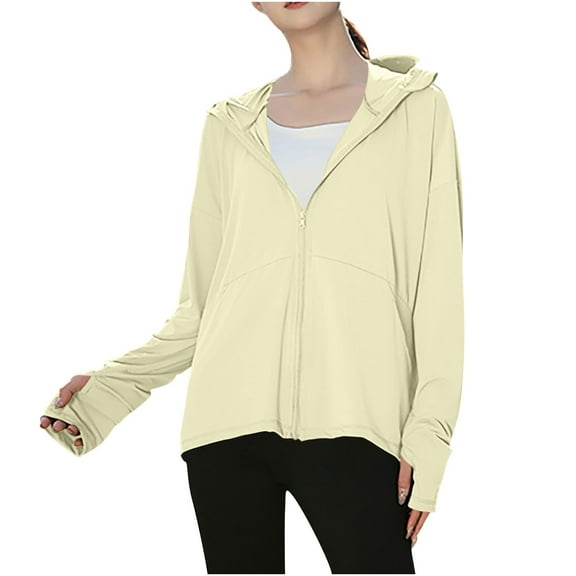 Stamzod Sun Protection Clothing Women Summer Solid Color Workout Sun Shirt for Outdoor Athletic Running Swim Casual Loose Upf 50 Long Sleeve Women UV Shirts Yellow Free Size