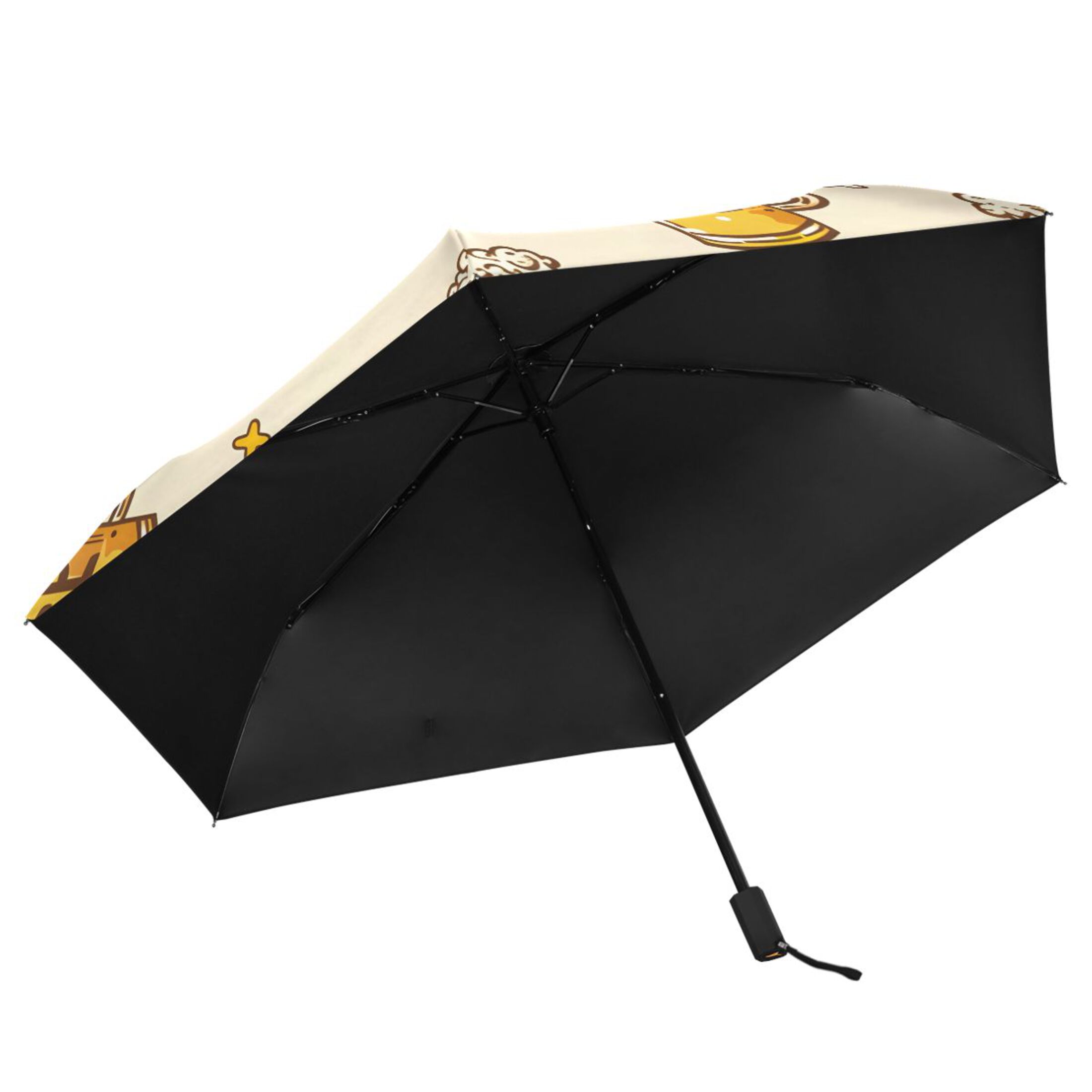 Cartoon Beers and Stars All Weather Umbrella Triple Folding Parasol 6 Ribs UV Protection Portable
