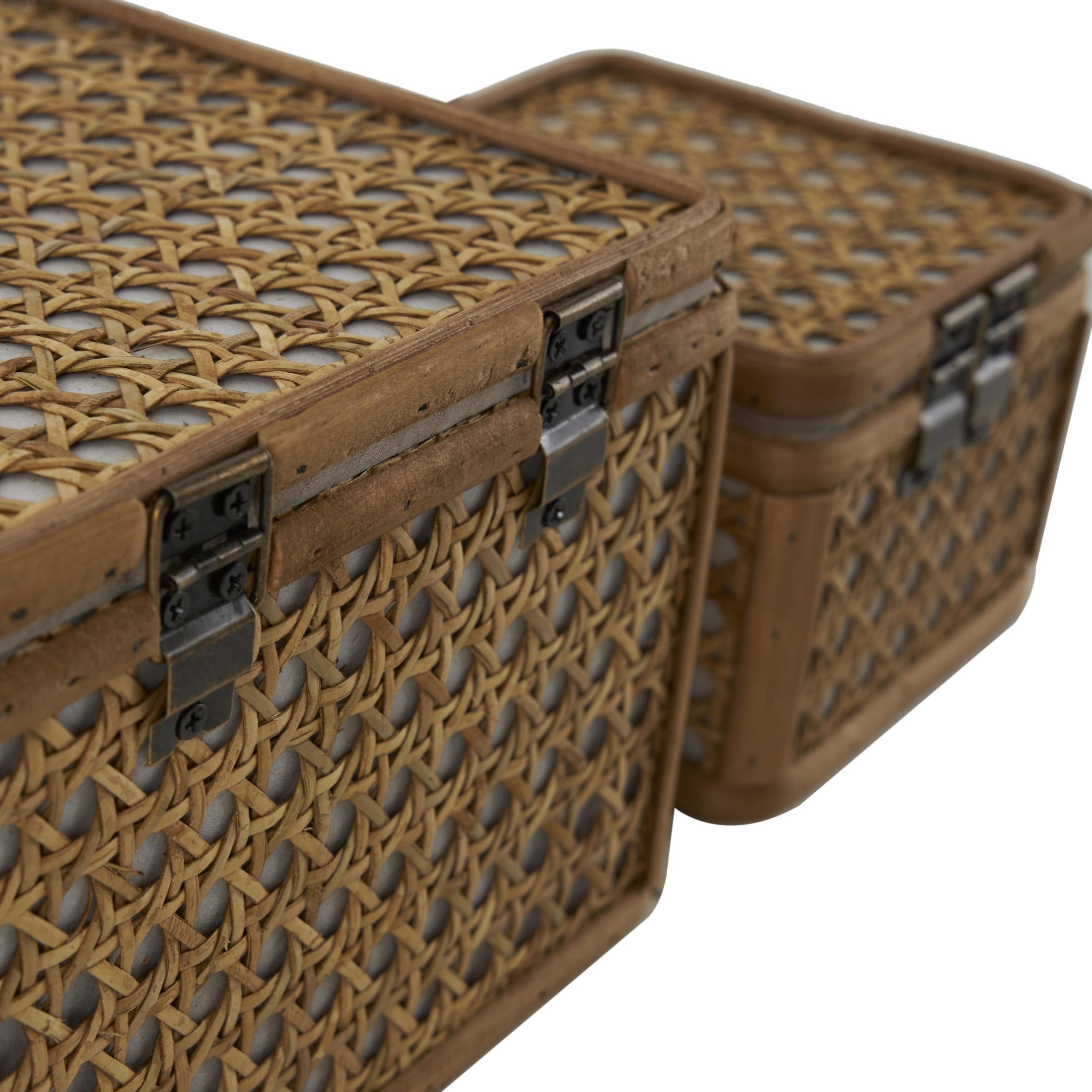 DecMode Handmade Woven Rattan Brown Rattan Decorative Box with Bronze Latches, 2 Count