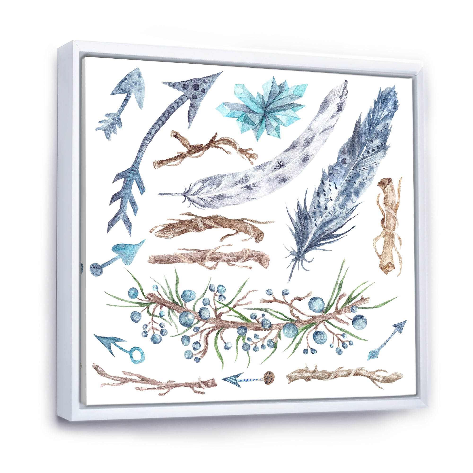 Designart 'Tribal Forest Elements' Bohemian & Eclectic Framed Canvas Wall Art Print