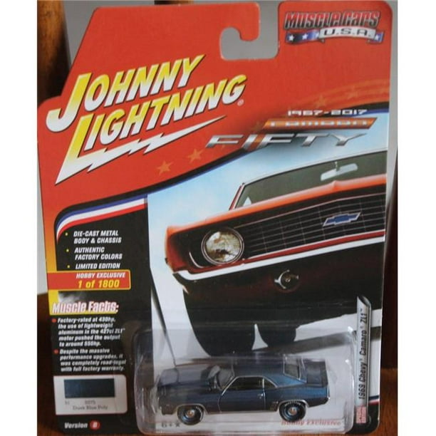 Johnny Lightning JLSP003-B 1969 Chevrolet Camaro ZL1 Dusk Poly 50e Anniversaire à 1800pièces et 44 ; Hobby Mondial Exclusif Muscle Cars USA 1 par 64 Voiture Miniature - Bleu