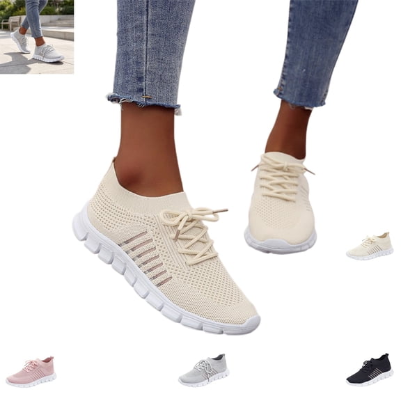YOUYEDIAN Sneakers for Women Versatile Lace Up Non Slip Round Toe Fashion Breathable Mesh Sport Soft Sneakers Casual Low Top Comfy Stretch Strap Print Walking Shoes