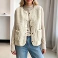 thumbnail image 4 of Ecqkame Women's Fuzzy Vest Sleeveless Button Down Loose Round Neck Casual Velvet Warm Fall Winter Outerwear with Pockets Beige XL, 4 of 6