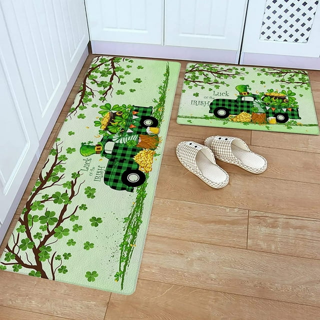 Hbdhejl Saint Patricks Day Kitchen Rugs And Mats Set Of 2 Cushioned Anti Fatigue Kitchen Floor Mat Non Slip Waterproof Kitchen Rug Set Comfort Standing Mats