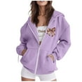 thumbnail image 4 of Women's Fashion Rugby Print Zippered Long Sleeve Hoodie with Pocket Drawstring Casual Athletic Sweatshirt, 4 of 6