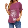 thumbnail image 3 of Camiseta Cuello Redondo Estampado Mujer Tops Poliéster Manga corta Tela de verano, Rosa roja, XL Speravity AP002414-29, 3 of 7