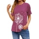 thumbnail image 3 of Camiseta Cuello Redondo Estampado Mujer Tops Poliéster Manga corta Tela de verano, Rosa roja, XL seitruly AP002414-29, 3 of 7