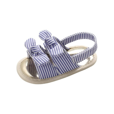 AnuirheiH Baby Girls Sandals Stripe Solid Color Summer Flat Shoes Infant First Walkers Sale Clearance