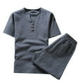 thumbnail image 3 of VBTAPA Men's Summer 2 Piece Outfits Vintage Linen Shirts and Pants Set Casual Beach Suits Chinese Ethnic Style Lounge Sets Gray XXXXXL, 3 of 5