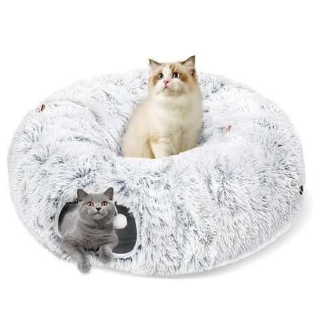 LJSXFI Plush Cat Tunnel with Cat Bed for Indoor Cats, Multifunctional Cat Donut Tunnel for Small Medium Large Cats Kitten Rabbit Puppies