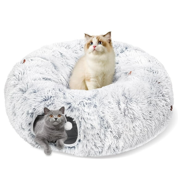 LJSXFI Plush Cat Tunnel with Cat Bed for Indoor Cats, Multifunctional Cat Donut Tunnel for Small Medium Large Cats Kitten Rabbit Puppies