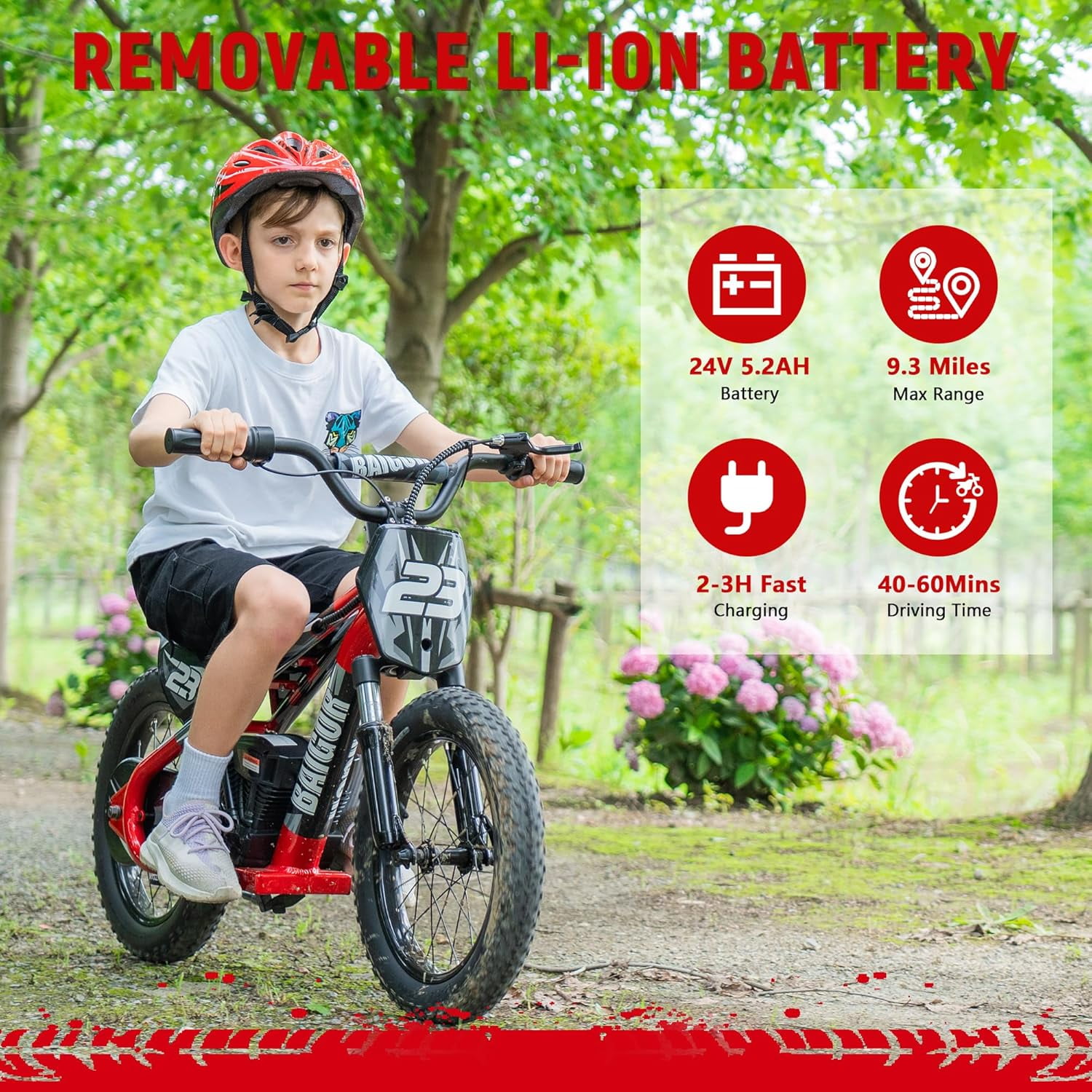 NEORIVER Electric Dirt Bike for Kids 6-12 with Shock-Absorbing Front Fork, 250W Electric Motorcycle Up to 15.5MPH, 24V Detachable Battery, 16'' Tire Electric Balance Bike with Kickstand