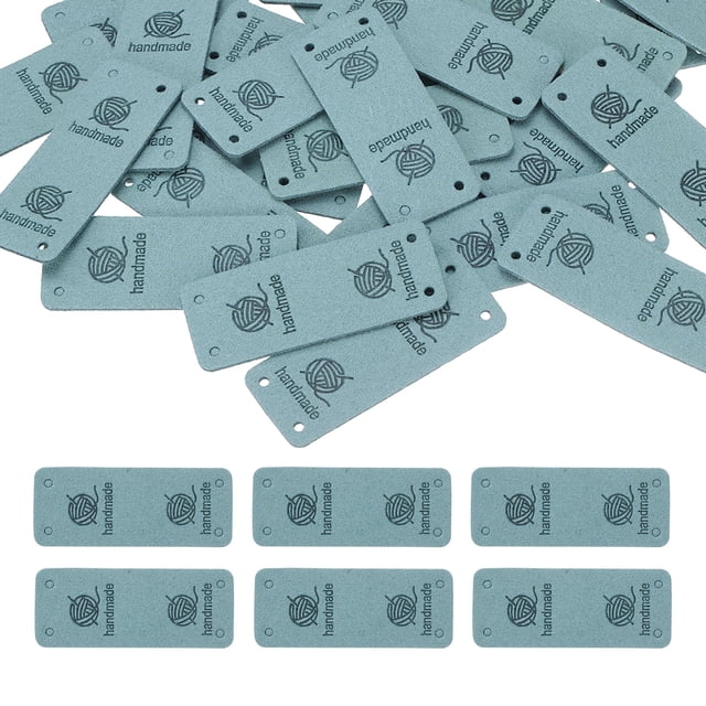 50 Pcs Etiquetas de Cuero Hechas a Mano, Etiquetas de Cuero Rectangulares Hechas a Mano con Agujero Etiquetas Grabadas para Embellecimiento de Artesanías DIY Guantes Bolsas, Azul Lago
