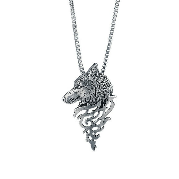Guodhu Stainless Steel Nordic Vikings Stuff Jewelry Wolf Necklace forMen/Women, Celtic Style Wolf Necklace, Symbolic Wolf Pendant Necklace for Strength and Loyalty, Viking Jewelry Enthusiasts