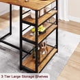 thumbnail image 4 of 3-Piece Bar Dining Table Set for 2, Pub Table with 2 Upholstered Chairs and 3 Large Storage Shelves, Rustic Brown Space-Saving Furniture for Small Space, Apartment & Breakfast Nook, 4 of 6