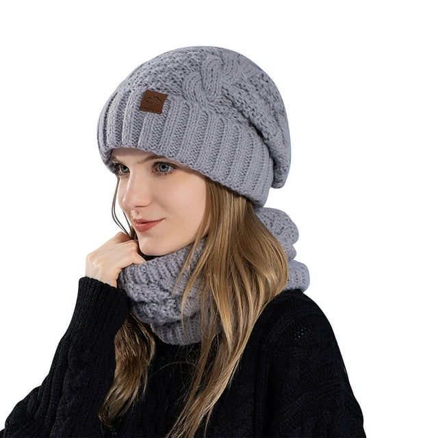 Gorro de lana de color liso para invierno, grueso, cálido, con protección auditiva y contra el frío, de punto, conjunto de dos gorros para mujer.