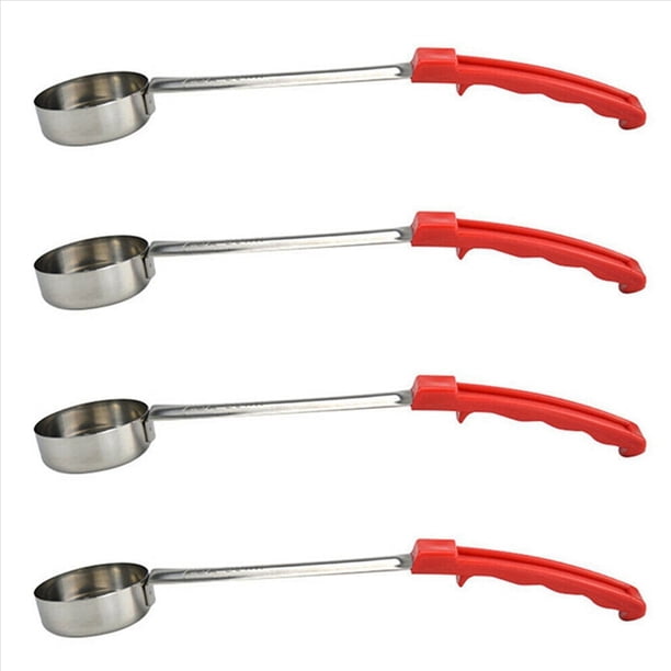 4X Cuchara de Salsa para Untar de Pizza Manejar de Goma Cuchara de Cocina de Fondo Plano Cuchara de Cocina de Acero Inoxidable Cuchara de Sopa para Mezclar y Medir -2 Oz