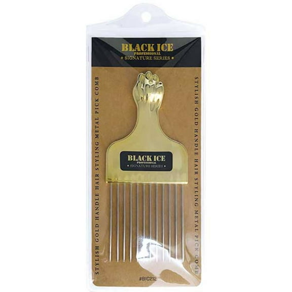 Black Ice #BIC212 Professional Signature Series Stylish Gold Handle Hair Styling Metal Pick Comb