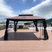 Kmowoo 13x10FT Outdoor Patio Gazebo Canopy Tent With Ventilated Double Roof And Mosquito net,Brown Top