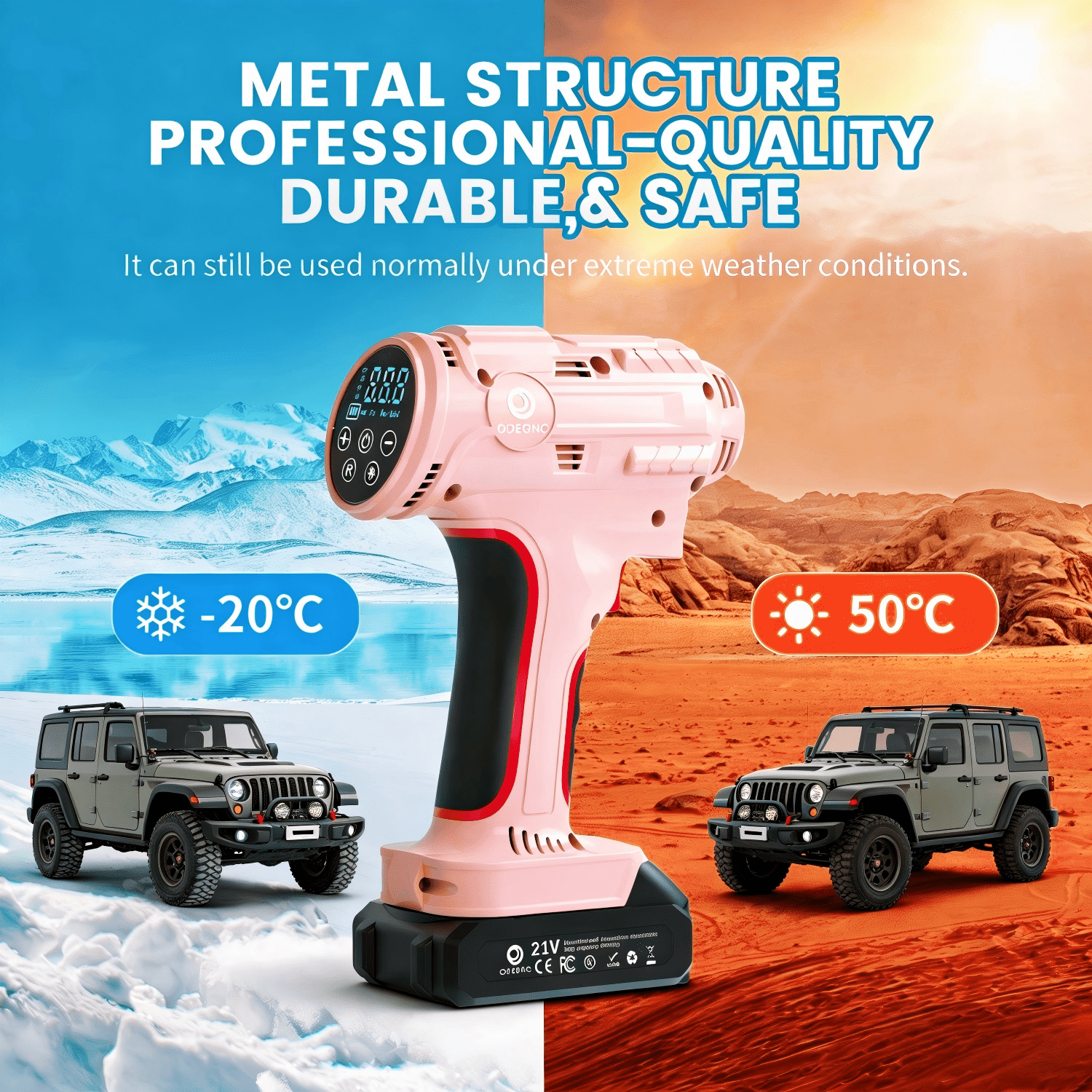 ODEGNC 21V 160PSI Cordless Tire Inflator, 10000mAh Portable Air Compressor, Auto Shut-off, 12V DC Car Air Pump for Vehicle