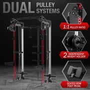 Mikolo Power Rack Cage, Weight Rack with Dual Pulley Cable Crossover Machine,Multi-Function Squat Rack with J Hooks,Dip Bars and Landmine for Home Gym