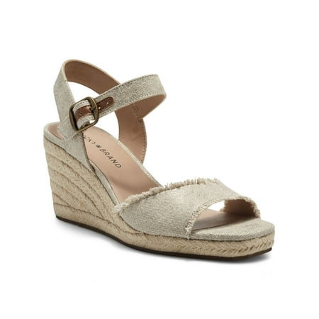 Image of LUCKY BRAND Womens Beige Frayed Trim 1/2 Platform Ankle Strap Moliey Round Toe Wedge Buckle Leather Espadrille Shoes 11 M