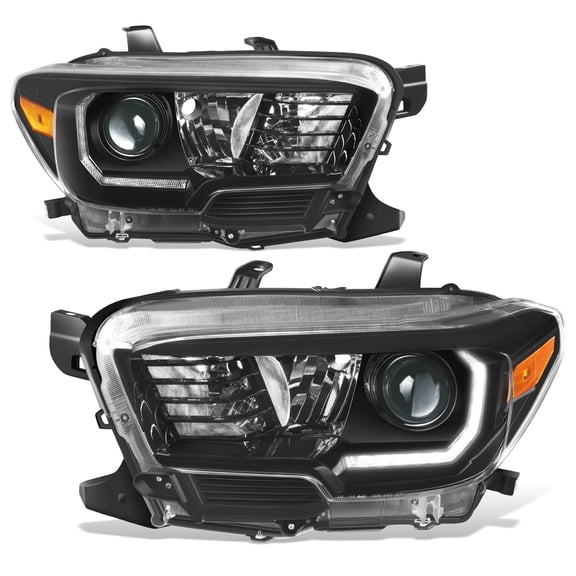 DNA Motoring For 16-23 Toyota Tacoma Factory Style LED DRL Projector Black Headlight Lamps Pair
