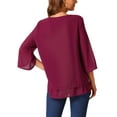 thumbnail image 3 of INSPIRE CHIC Women's Chiffon Blouse Round Neck 3/4 Sleeve Double Layered Casual Tunic Top S Wine Red, 3 of 5