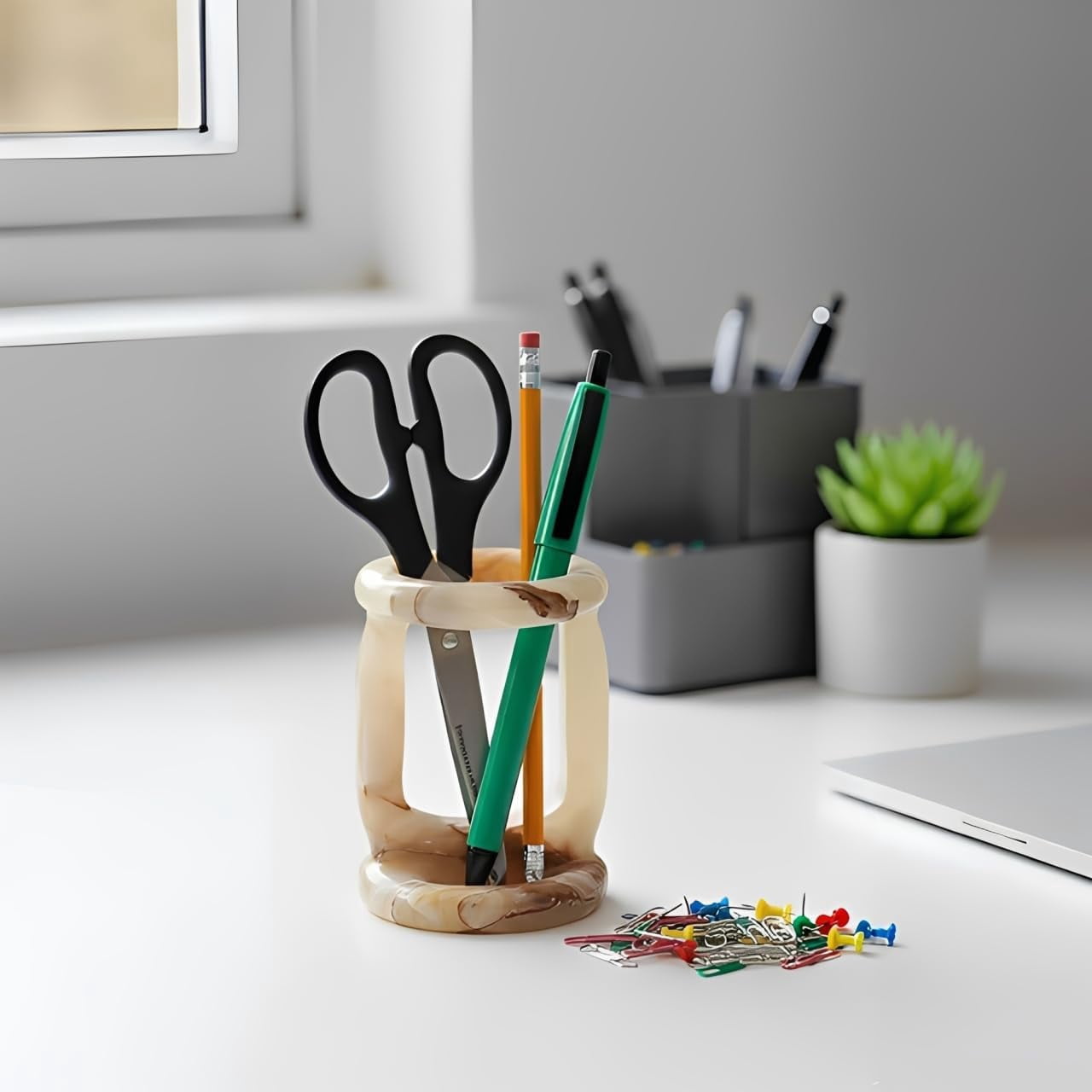 Radicaln Marble Stationary Holder 4 inches Green Onyx Handmade Pen Holder For Desk, Ideal Pencil Holders & Desk Organizer, Makeup Brush Holder For Women