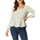 thumbnail image 5 of INSPIRAR CHIC Blusa de Peplum de Manga Larga Floral con Cuello Cuadrado y Cinturón S Verde, 5 of 6