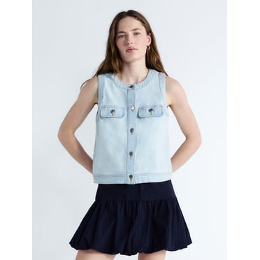 Free Assembly Women's and Women's Plus Button Front Sleeveless Denim Top, Sizes XS-4X