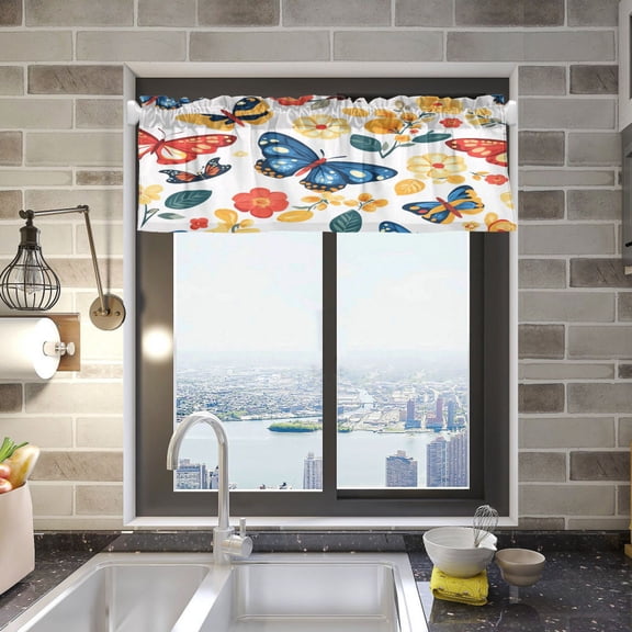 BZSMCE Alance Curtains Colorful Butterfly Pattern Design Modern Style Pattern Window Curtain Valance 52W" x 18L" for Kitchen Living Room Bedroom