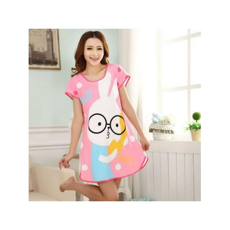 Cat Nightshirt - Maraso Women Summer Cute Cartoon Animal Short Sleeve One Piece Nightdress Sleepwear Within 65kg