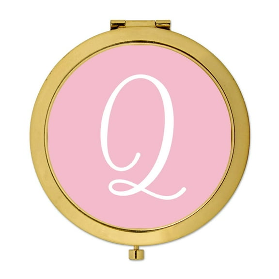 Koyal Wholesale Gold Compact Mirror Bridesmaid's Wedding Gift, Blush Pink, Monogram Letter Q, 1-Pack