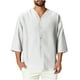 thumbnail image 2 of Blusas y camisas de manga corta y cuello redondo para hombre, blusas casuales de moda para hombre, de color liso, con botones, cuello redondo y manga tres cuartos., 2 of 8