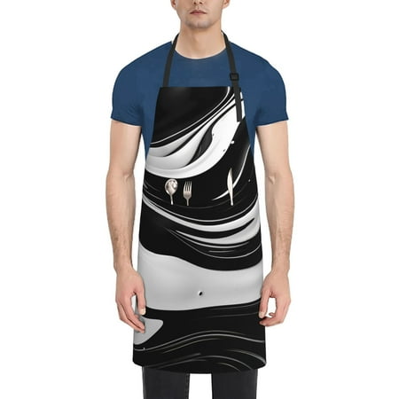 

Coaee Abstract Black White Swirls for Waterproof Apron for Unisex Adult with Adjustable Bib Apron