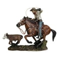 thumbnail image 3 of Rustic Western Cowboy Riding On Horse Rodeo Tie Down Roping A Calf Figurine, 3 of 10