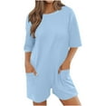 thumbnail image 3 of Oversized Romper Shorts for Women Reversible Summer Casual Short Sleeve One Piece Short Jumpsuit with Pockets (XL, Light Blue), 3 of 8