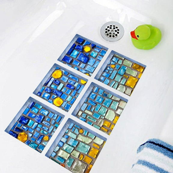 Raindrops Shower Glass Sticker Anti Slip Bathroom Decor Blue 6 Pcs