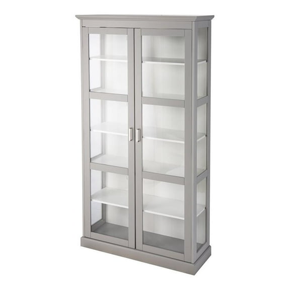 Bowery Hill Transitional Wood Tall Curio Cabinet in Gray Finish