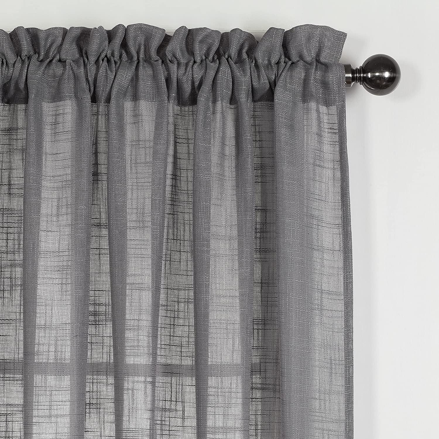 2 Piece Linen Look Semi Sheer Rod Pocket Tier Curtains for Kitchen/Café or Any Small Window (36" Long, Charcoal)
