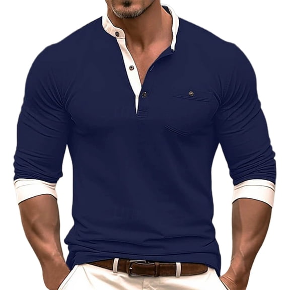 Cmfcve Color Block Henley Shirts for Men Fall Long Sleeve T-Shirt Pullover Casual Workout Athletic Layering Tops