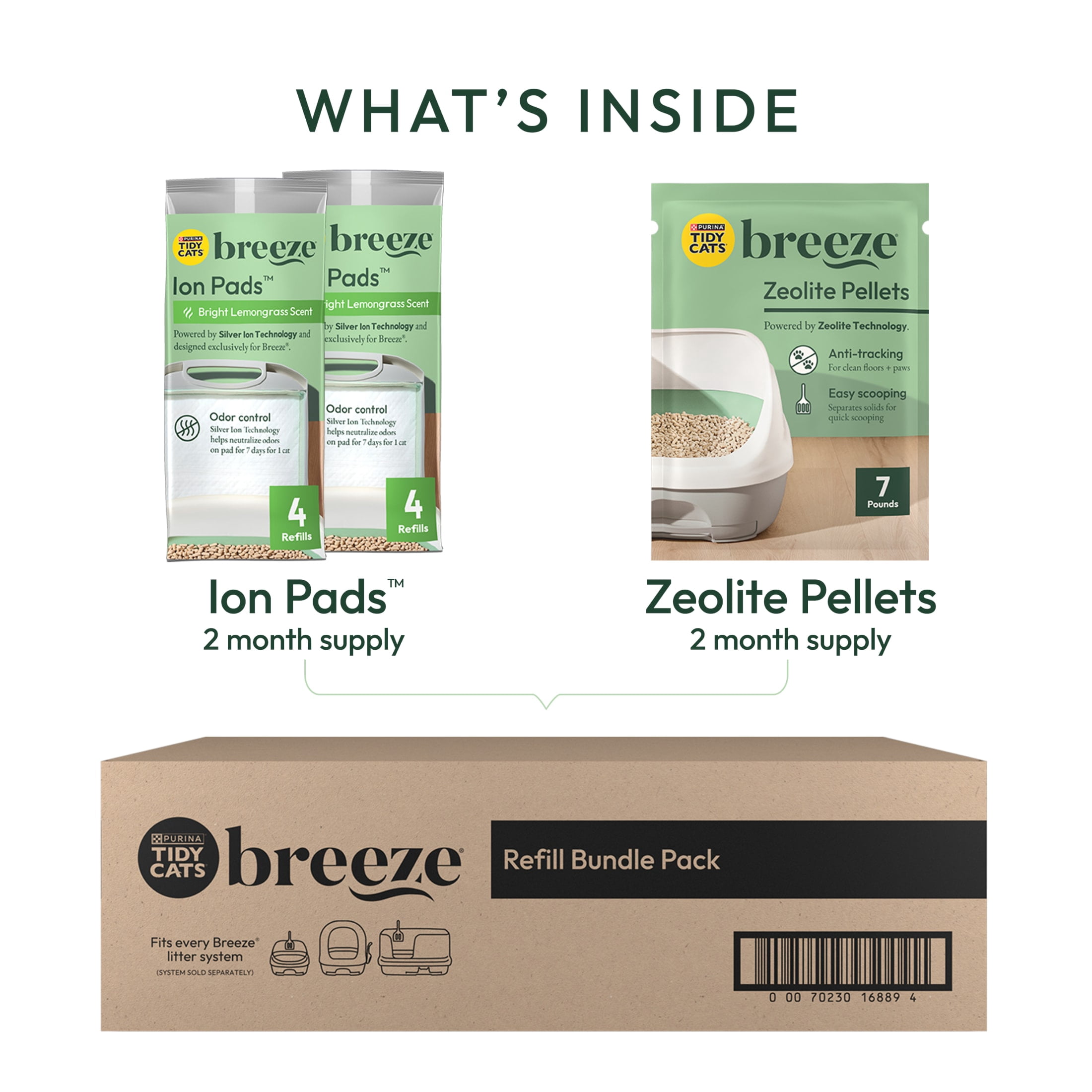 Purina Tidy Cats Breeze Cat Litter System Refill Pack with Ion Cat litter Pads and Zeolite Pellet Cat Litter