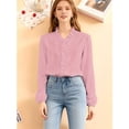 thumbnail image 4 of Women Dressy Casual Blouse Business Long Sleeve Tops Ruffle V Neck Work Shirt Fall Outfit Pink L, 4 of 8