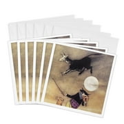 3dRose, The Cow Jumped Over the Moon vintage, 6 Greeting Cards with envelopes
