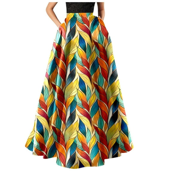 vigerkar Women Chiffon Mopping Floor Length Big Hem Floral Print Beach High Waist Maxi Skirt Blue, S