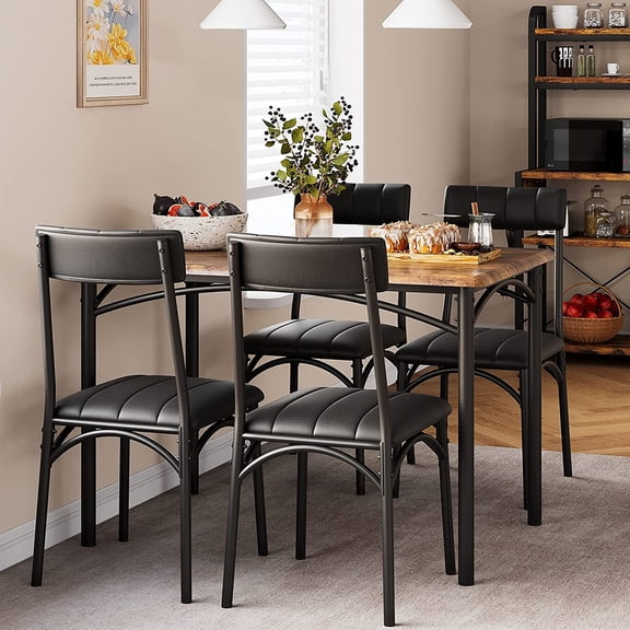 Kitchen Table and Chairs, Dining Room Table Set for 4 with Upholstered Chairs, Kitchen Table Set Metal and Wood Rectangular Dining Table for Small Space, Apartment, Breakfast, Rustic Brown