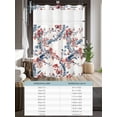thumbnail image 6 of No Hook Cloth Fabric Shower Curtain with Snap in Liner, Summer Red Floral Waterproof Shower Curtains Set with See Through Top Window, Botanical Watercolor Flower Branch Bath Curtains Shower 72"x72", 6 of 6