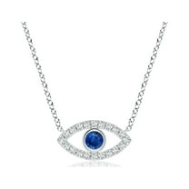 ANGARA Natural Blue Sapphire Evil Eye Pendant with Diamonds in 14K White Gold for Women (Size-2.5mm) | September Birthstone, Anniversary, Jewelry Gift for Women | Natural Blue Sapphire Necklace